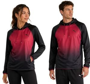 PUMA Training Hooded Athletic Pullover Size M Black Maroon Ombre